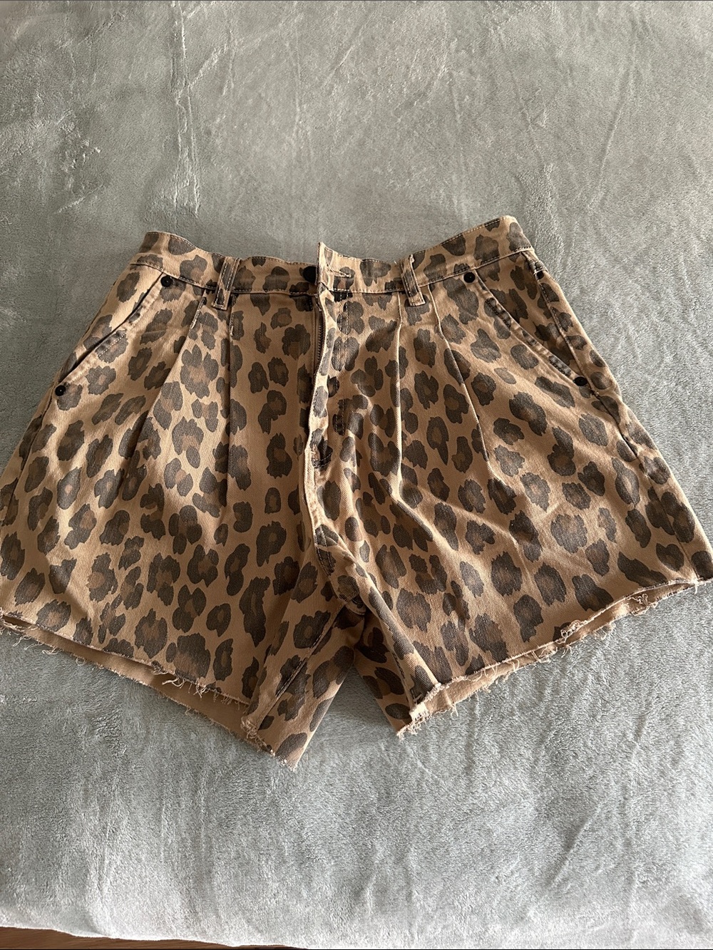 Balmain Leopard-Print High-Waist Jean Shorts in Brown